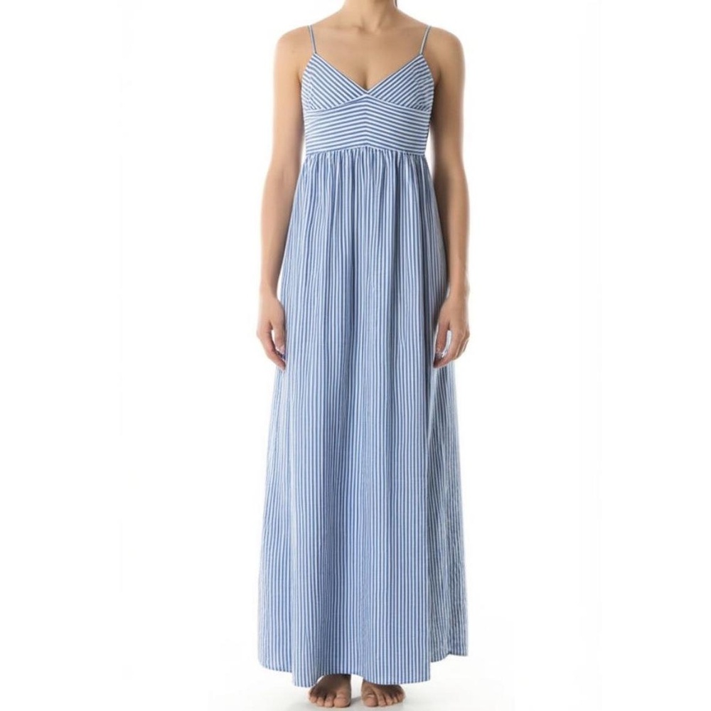 LOFT Sundress Blue And White Striped A Line V Neck Spaghetti Straps MEDIUM Beach